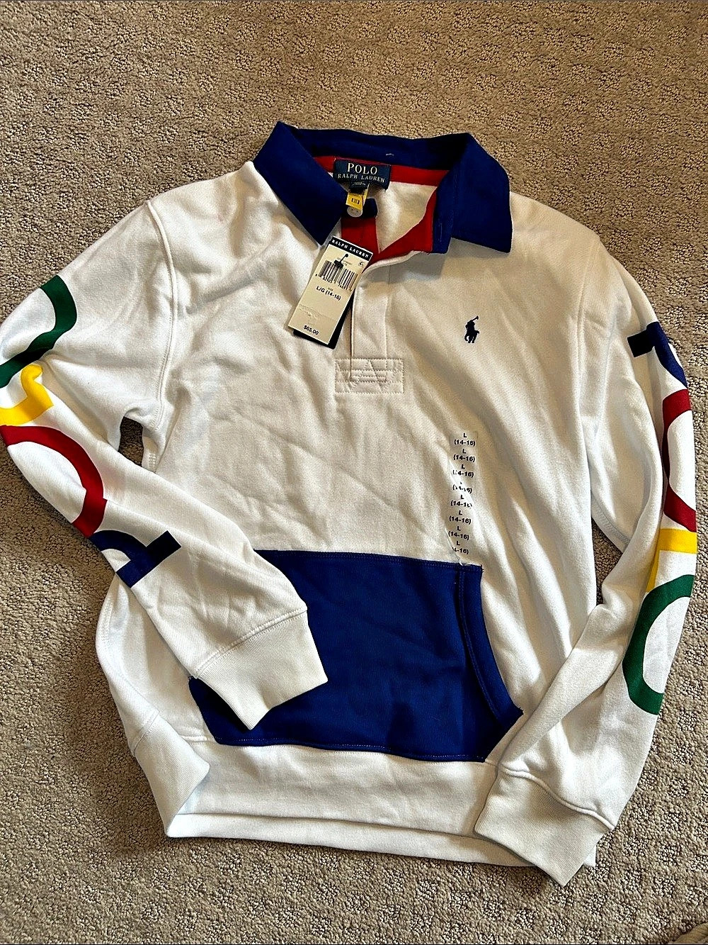 Polo Ralph Lauren Boys Logo Sleeve Rugby Shirt Color Block Large